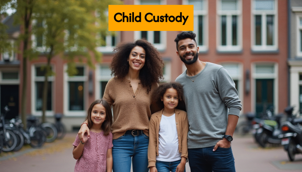 Dutch family outside courthouse in Amsterdam