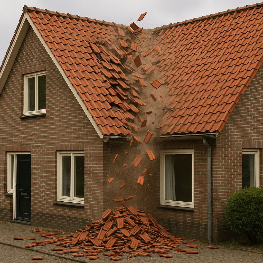 Roof tiles collapsing onto the ground