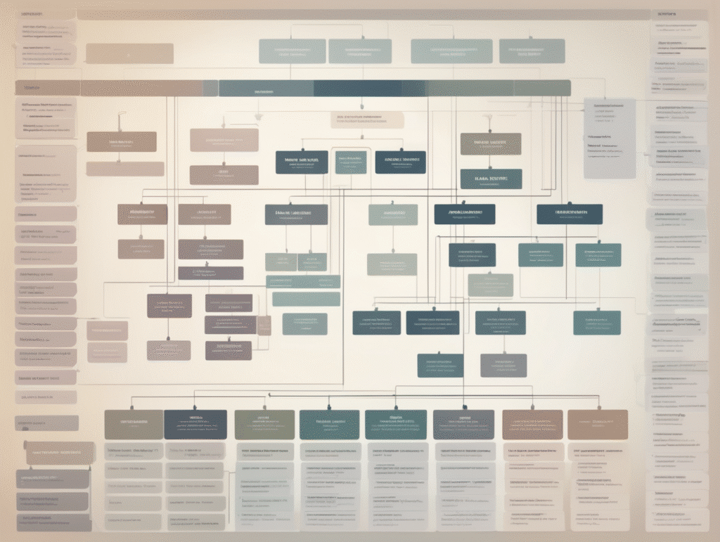 The Complete Guide to Post Merger Integration Success 2 Complex flowchart with interconnected concepts