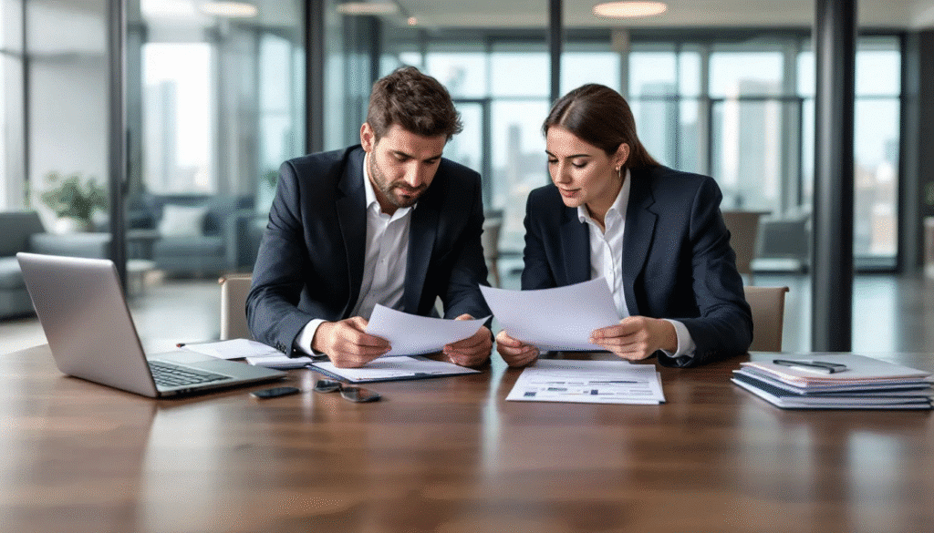 Man and wife discuss documents