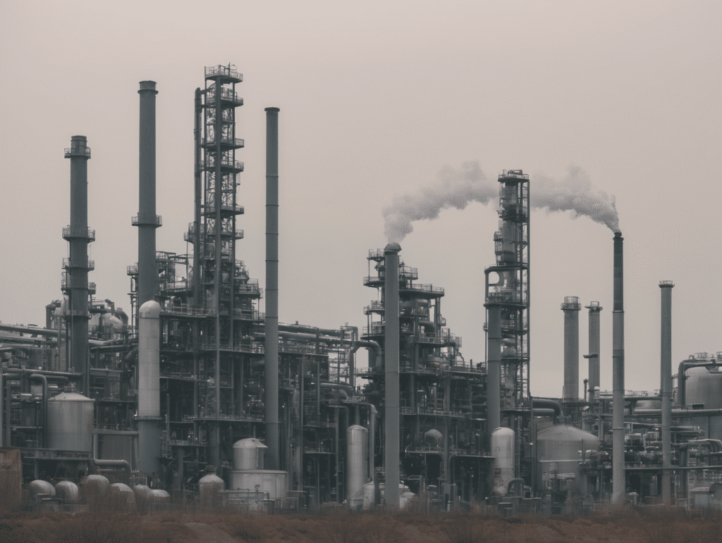 Industrial complex with smoke and towers
