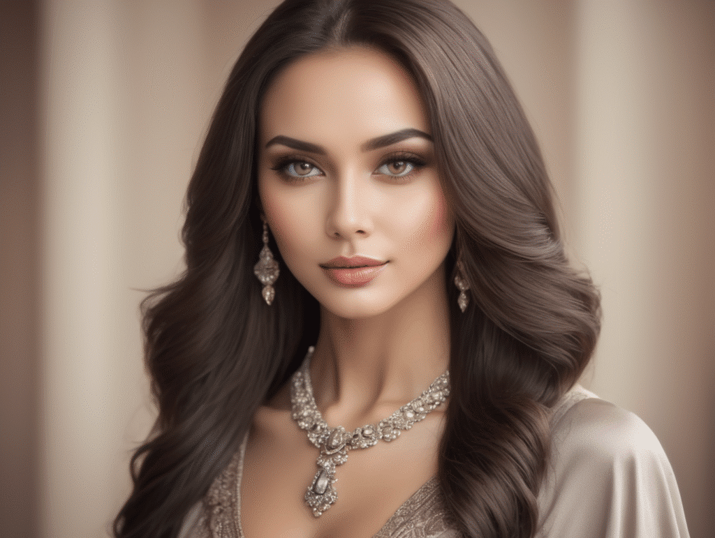 Elegant woman in luxurious attire.