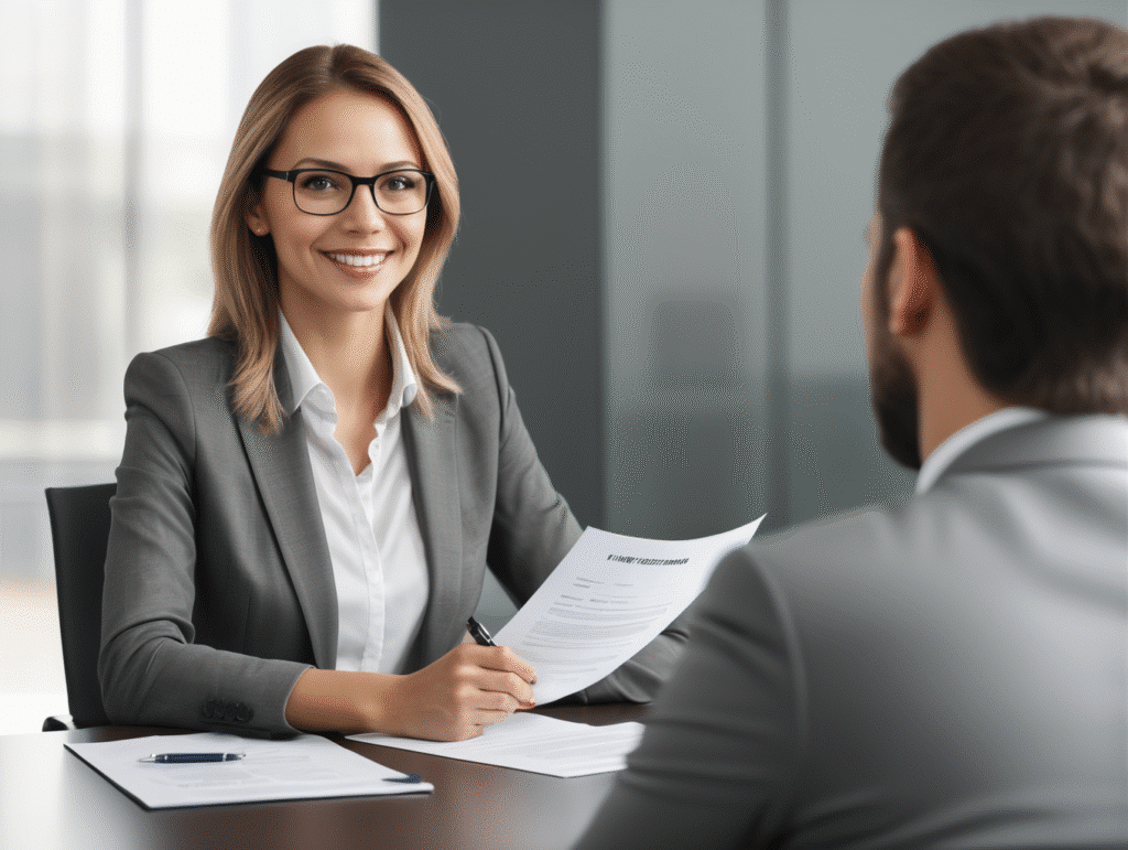 Professional interview in modern office setting.