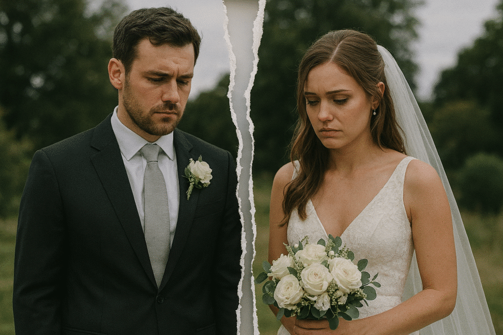 Wedding couple with torn photograph effect.