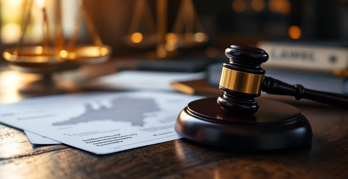 Gavel and Dutch legal documents on desk, map of Netherlands in background.