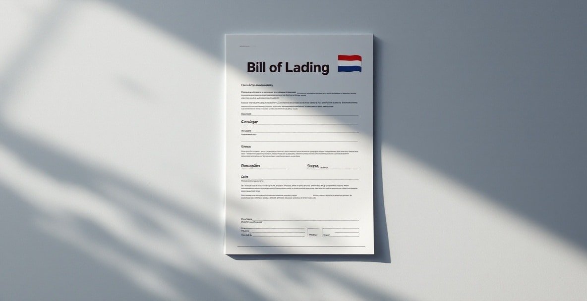 Realistic Bill of Lading with Dutch flag, highlighting key sections like Consignor and Consignee.
