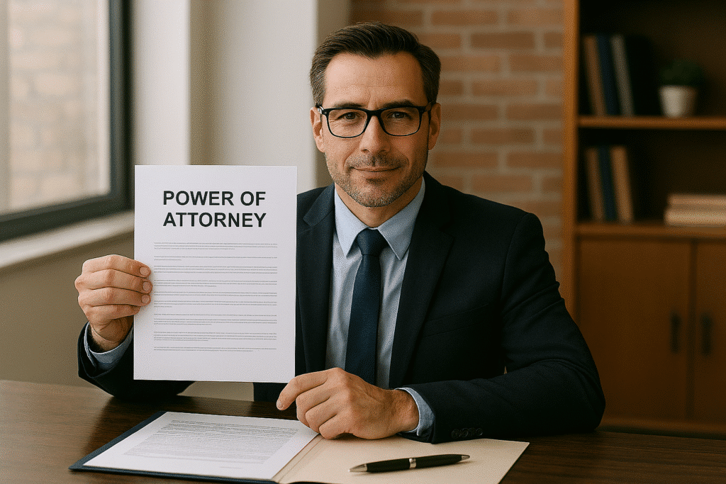Man holding power of attorney document.