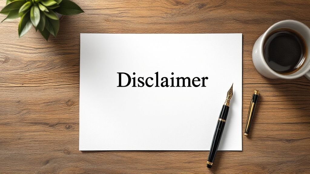 Disclaimer on a wooden table
