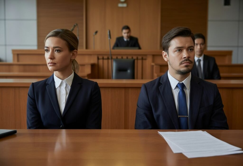 man and woman in court