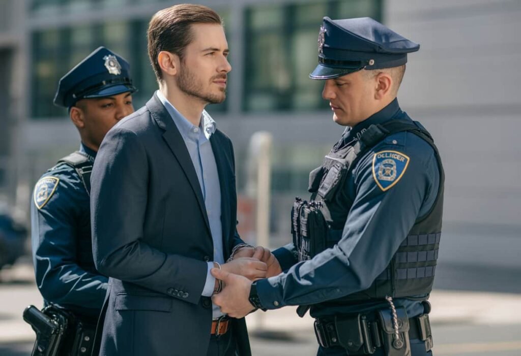 police agent arrests a man