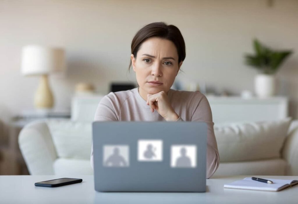A woman behind a laptop