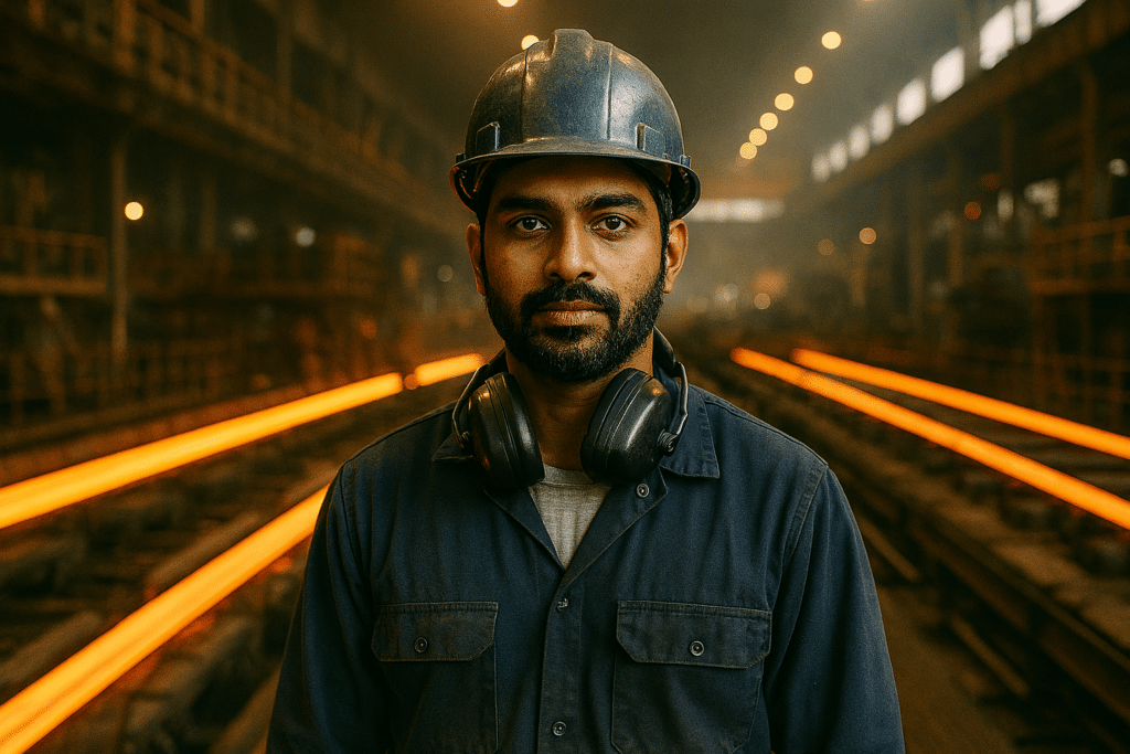 Worker in industrial setting with machinery