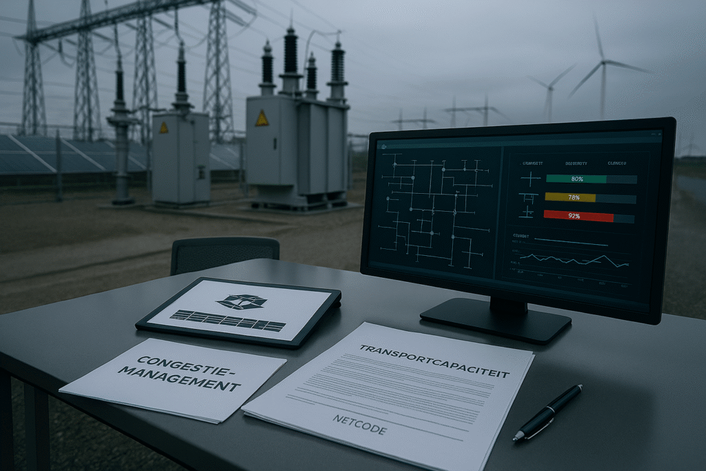 Electricity grid high-voltage substation with congestion management monitoring and transport capacity control