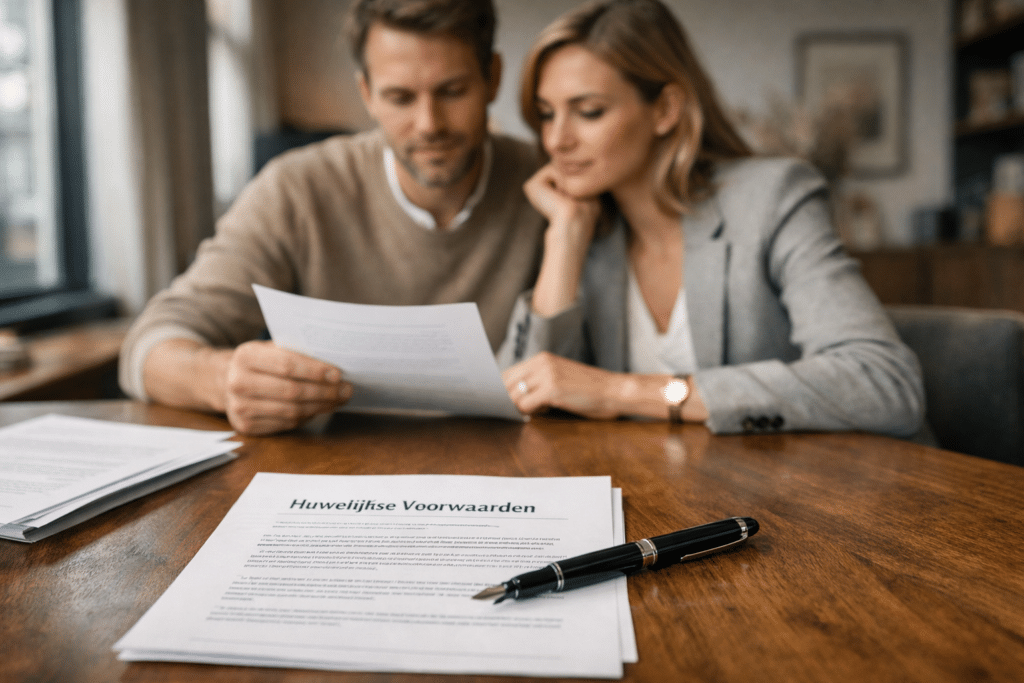 Man and woman discussing prenuptial agreement