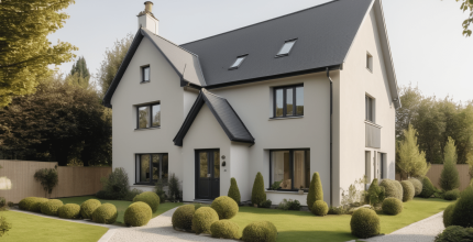 Modern house with landscaped garden.