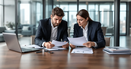 Man and wife discuss documents