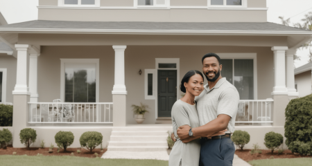 A couple before a house