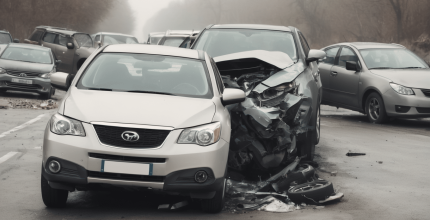 Severe car crash on foggy road