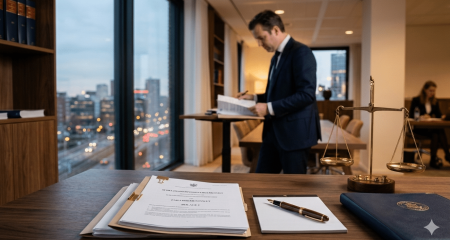 Lawyer reviewing legal documents in a law office — symbolising creditor rights after WSNP debt restructuring
