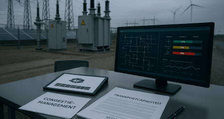 Electricity grid high-voltage substation with congestion management monitoring and transport capacity control