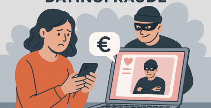 Online dating scam illustration.