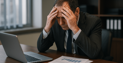 Stressed man at a desk.