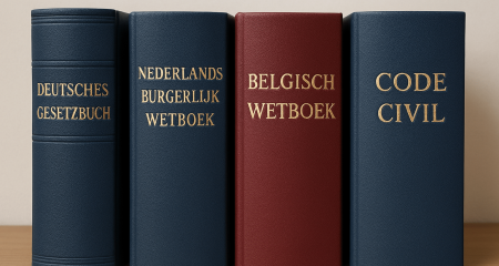 Four legal books in different languages.