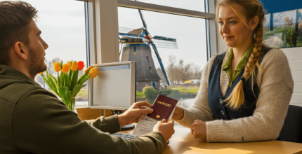 Person submitting passport for visa application.