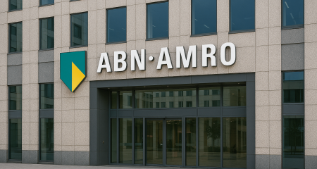 Modern bank building with logo