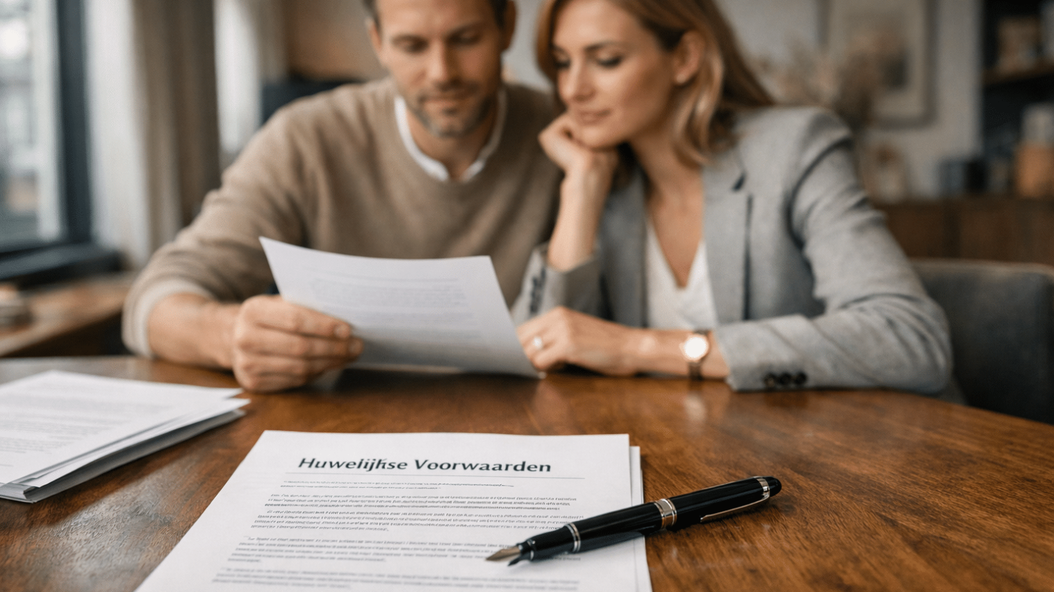 Man and woman discussing prenuptial agreement