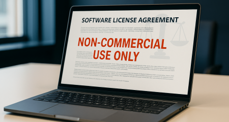 ENGELS: Laptop with non-commercial software license warning - legal consequences business use