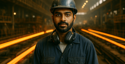 Worker in industrial setting with machinery