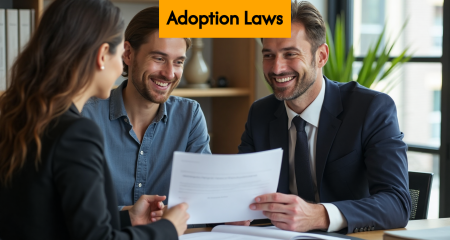 Dutch legal advisor with couple in law office