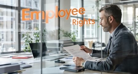 Dutch lawyer and client reviewing employment contract focused on employee rights