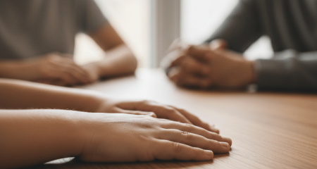 Hands of a child, present during a conversation about visitation arrangement.