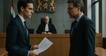 Two men discussing in a court room