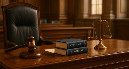 court room with criminal law books