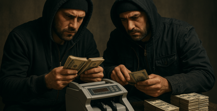 Counting cash with a money counter.