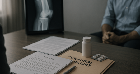 Medical documentation and legal files on desk in context of aggravated assault and serious bodily injury